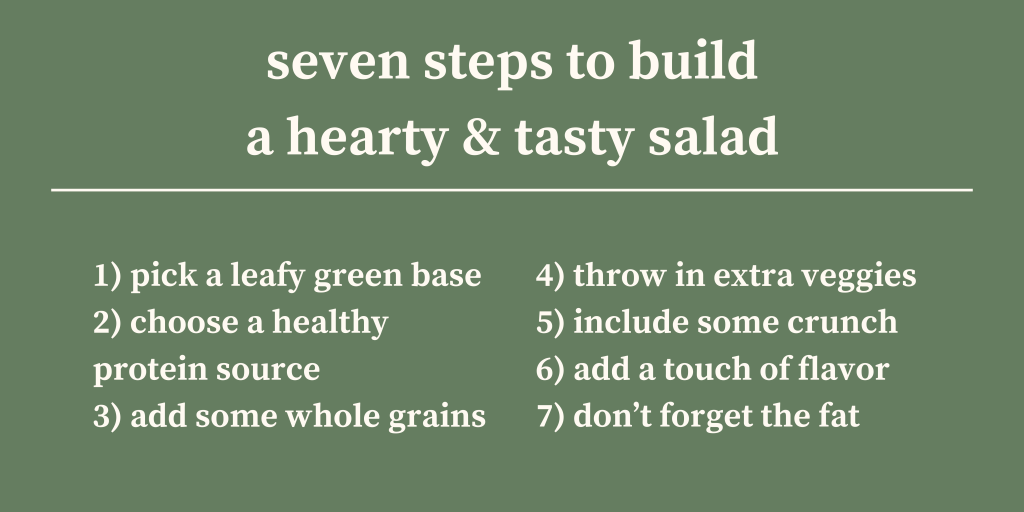 a recap of the seven steps to build a hearty & tasty salad